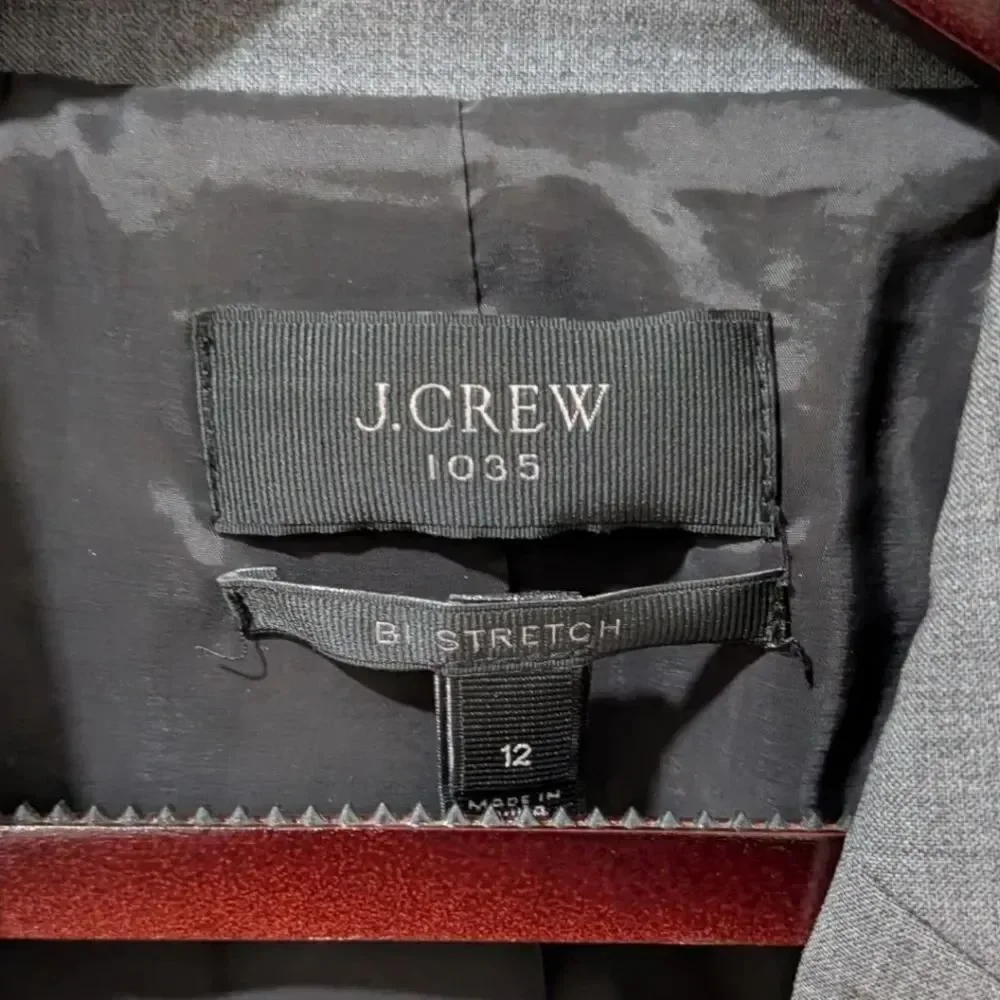 J.Crew 1035 Bi-Stretch Blazer Wool Blend Tollegno 1900 Grey Size 12 STY 95961